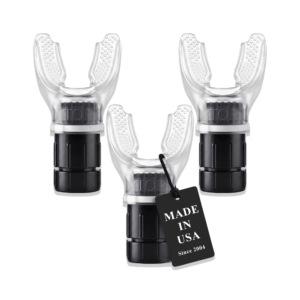 Expand-A-LUNG breathing trainer with adjustable resistance valve and silicone mouthpiece
